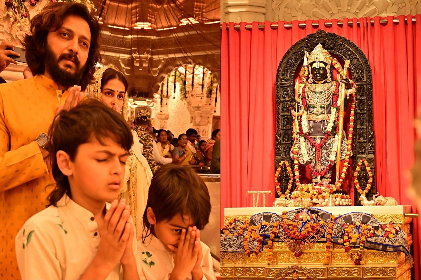 Riteish and Genelia have made sure their kids take part in spiritual activites as well and this picture from Ram Mandir inaugration in Ayodhya shows how well bought up they are. 